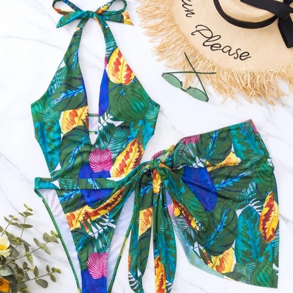 NEW 1 Piece Swimsuit Backless and Wrap Skirt - Picture 2 of 3